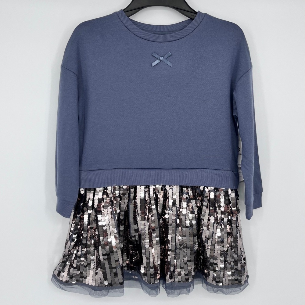 Sweatshirt Sequin Skirt Dress Girls 6 Slate Grey Long Sleeve Bow Disco Festive